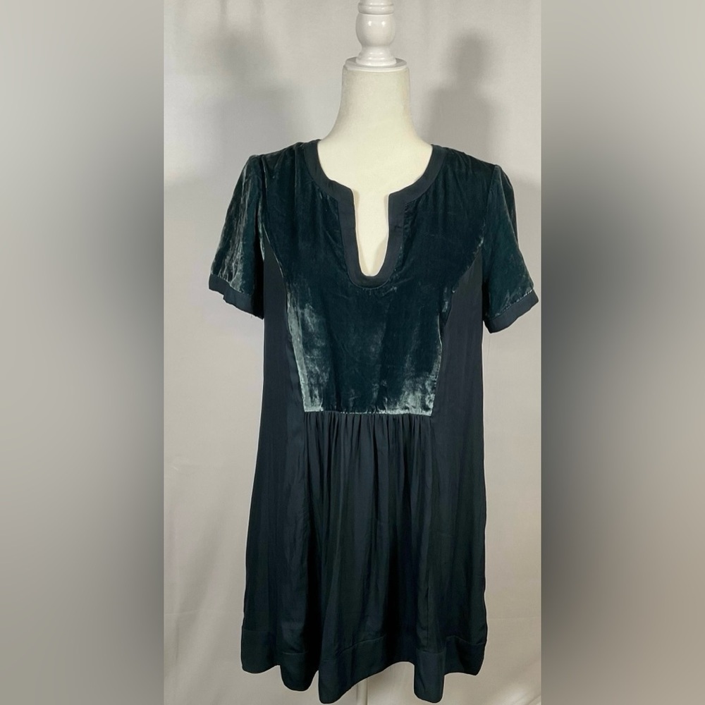 NWOT Anthropologie Maeve Ingrid Green Velour Mini Baby Doll Dres - Picture 2 of 4